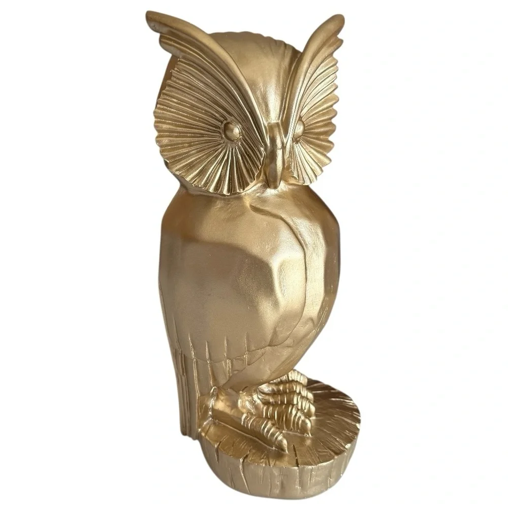 Gold Owl Resin Statue 13 inch Bird Figurine